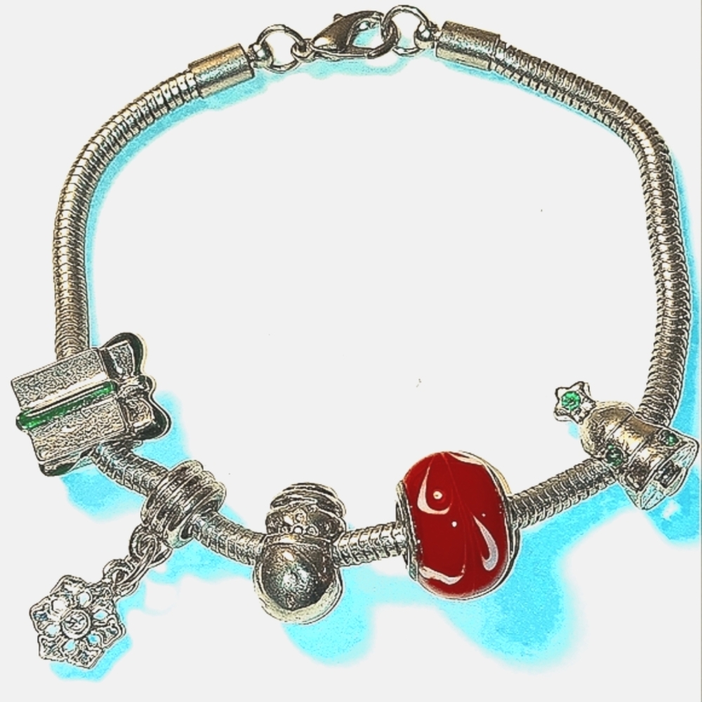 4 for $25 Bundle Sale- Christmas Bead Bracelet in Silver, Red & Green